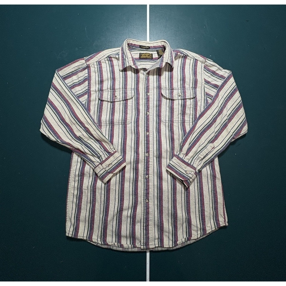 Vintage Eddie Bauer McKinley Cloth Flannel Shirt Men's Large‎ Tall Striped 90s